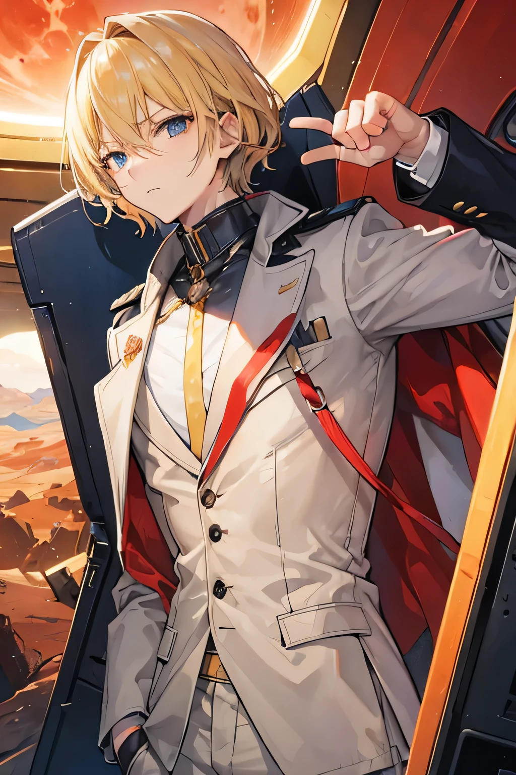 Man, with jacket suit, blonde hair, in mars planet