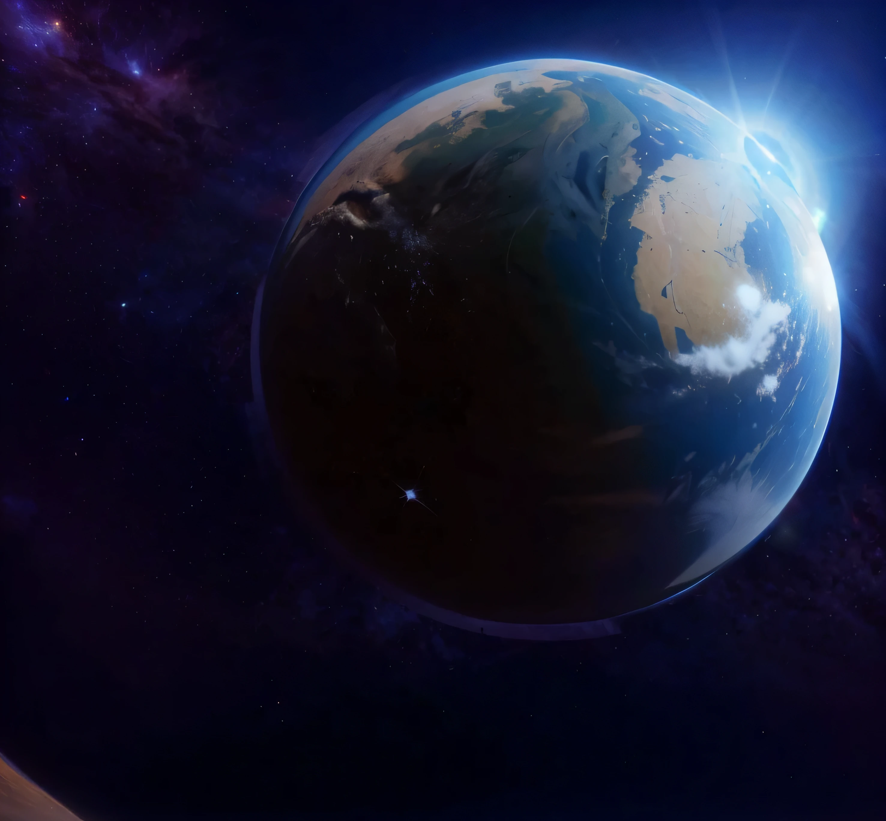 terra, view from space, luz do sol surgindo do lado direito