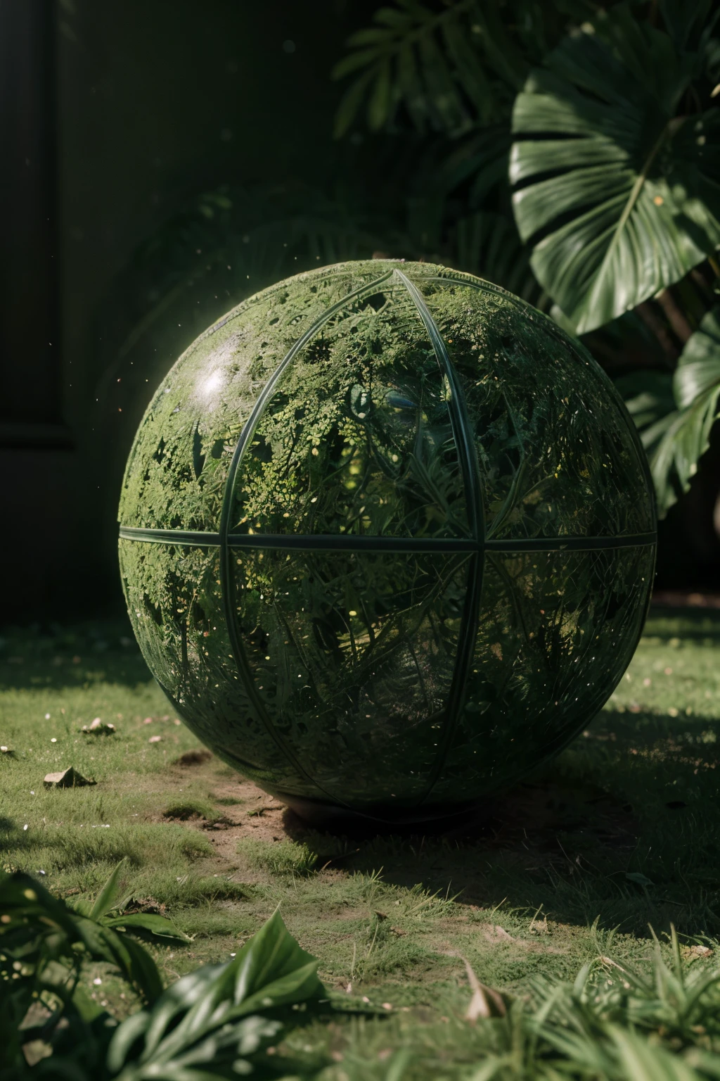 A large green ball with 3D effect emerging from the screen  
(Magnificent, high-definition, 3D image: 1.5), Green sphere, photorealistic rendering, lifelike texture, popping out from the monitor, vivid colors, three-dimensional depth, immersive experience, futuristic, virtual reality, dynamic lighting, time-lapse effect, mesmerizing, emerges in front of you, leaves a lasting impression, intricately detailed surface, realistic shadows, stunning visuals, leaves you in awe.