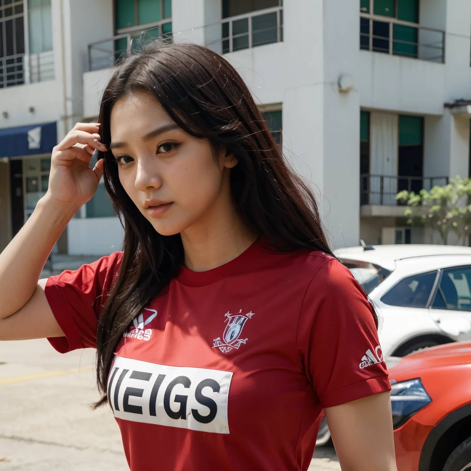Kim minji com a camisa do flamengo