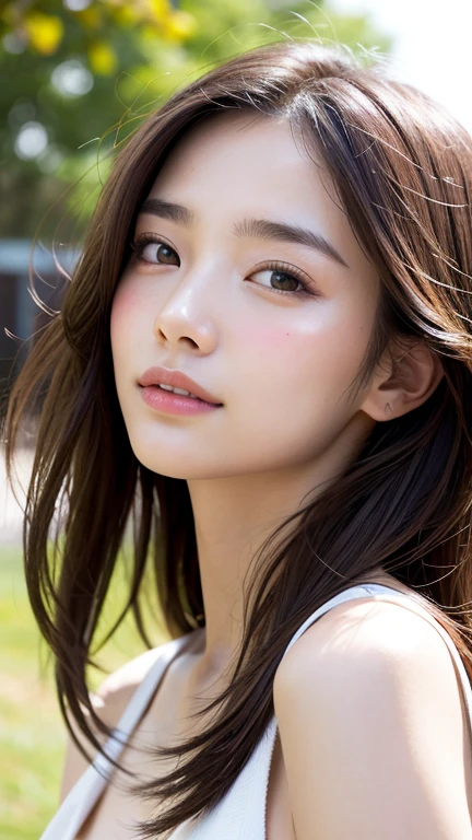 With the alleys of Kyoto in the background、18-year-old girl、independent、look forward to、Light eye makeup、Brown Hair Color、flat 、Hair blowing in the wind、Quality of actress、Shiny, Ultra-realistic faces、smileの表情、Watery eye、look up、Soothing lighting effects、 Ultra-Realistic Capture、Very detailed、High resolution 16K human skin closeup。Skin texture must be natural、Must be so detailed that pores are visible、skin is healthy、Must be of uniform tone、Use natural light and color、High quality photos taken by modeling agencies&#39;Exclusive photographer、smile