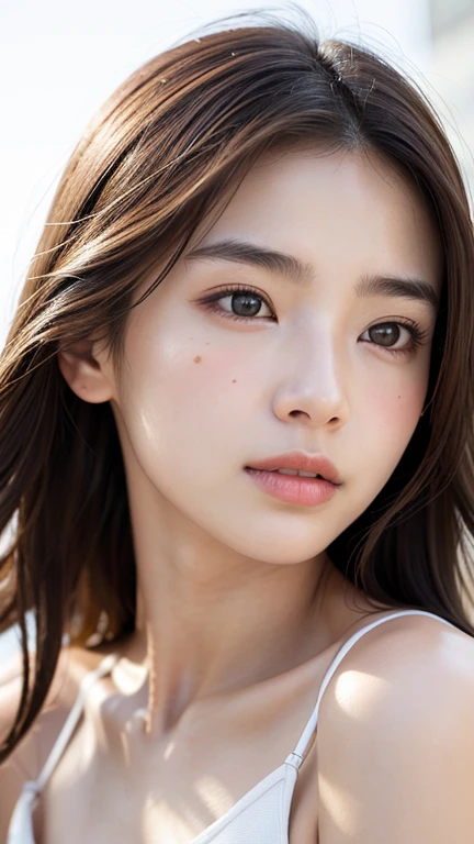 With the alleys of Kyoto in the background、18-year-old girl、independent、look forward to、Light eye makeup、Brown Hair Color、flat 、Hair blowing in the wind、Quality of actress、Shiny, Ultra-realistic faces、smileの表情、Watery eye、look up、Soothing lighting effects、 Ultra-Realistic Capture、Very detailed、High resolution 16K human skin closeup。Skin texture must be natural、Must be so detailed that pores are visible、skin is healthy、Must be of uniform tone、Use natural light and color、High quality photos taken by modeling agencies&#39;Exclusive photographer、smile