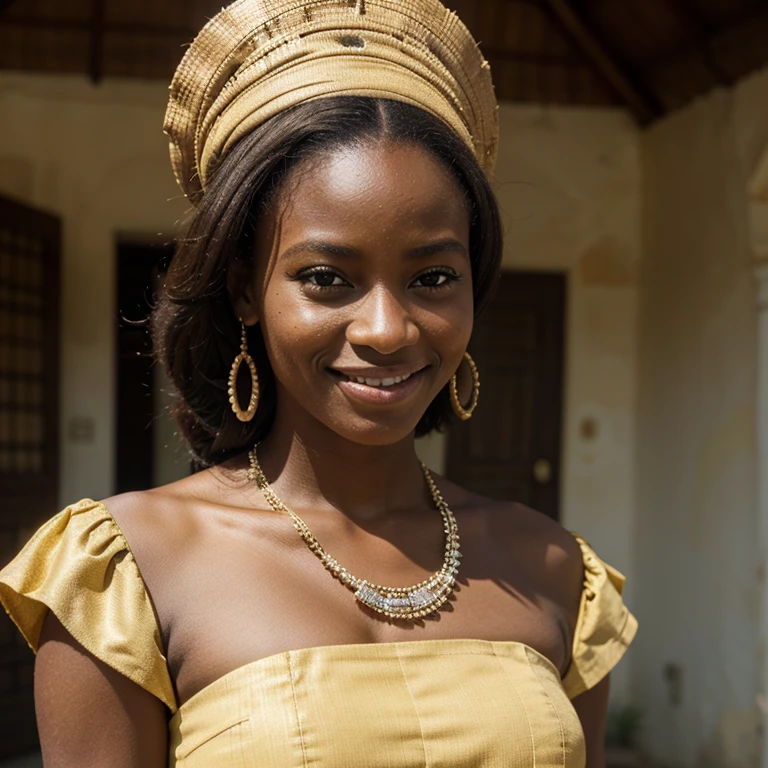Belle, well dressed, africaine, riche, regarde l'objectif, sourire.