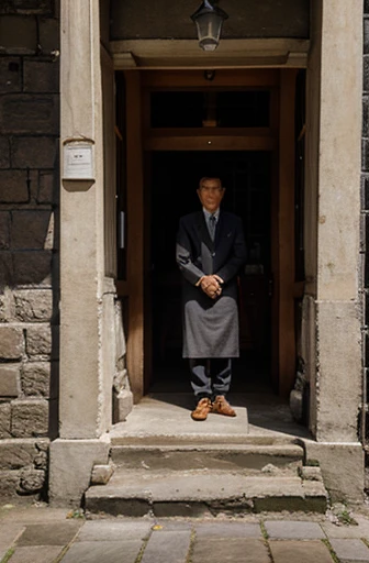 a stands on the threshold of his father and mother's room