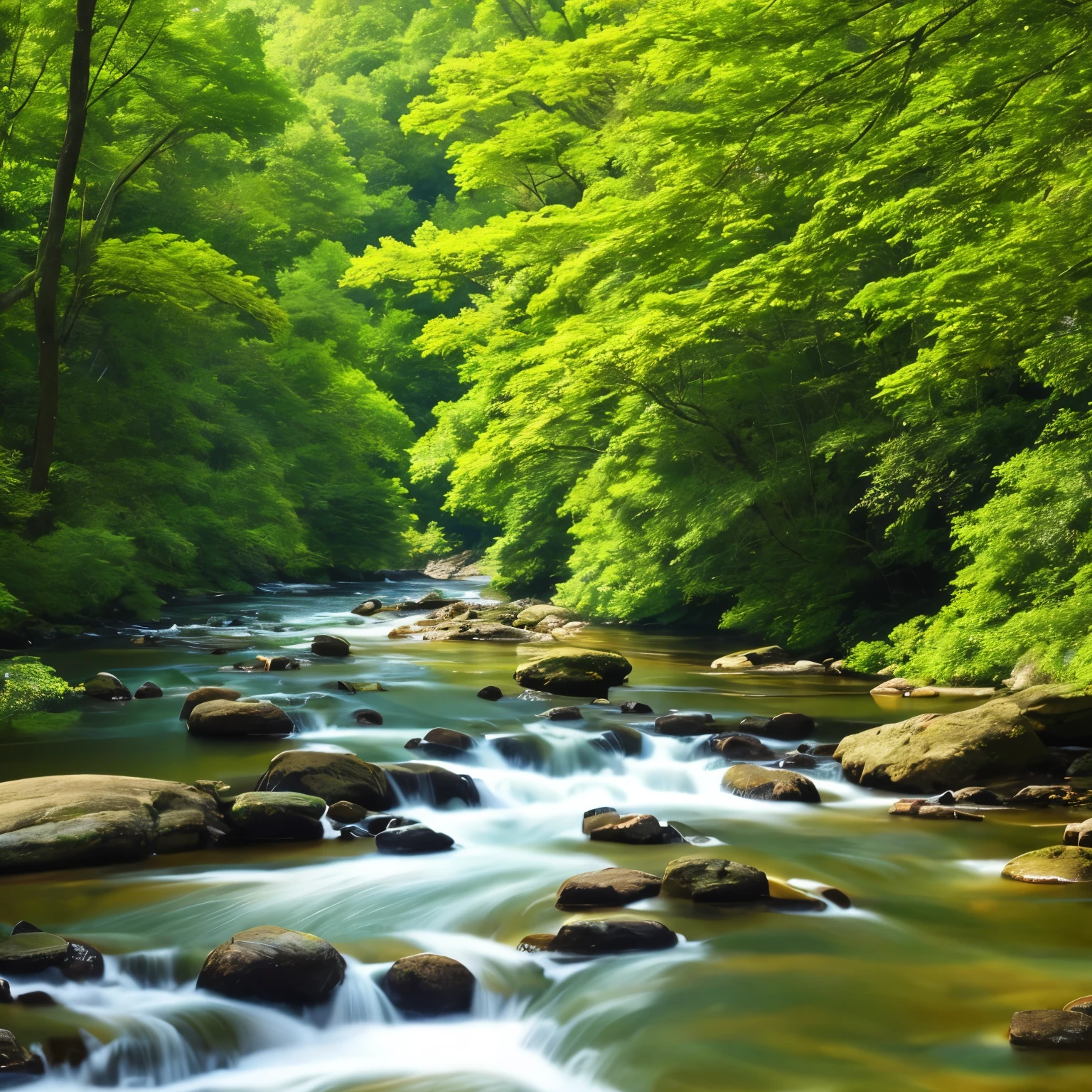 a close up of a river with trees and water in the background, a picture by Tadashi Nakayama, flickr, hudson river school, river in a forest, forest and river, green waters, river gorgeous lighting, nature in all its beauty, peaceful and serene, river in the wood, gentle sparkling forest stream, green water, river with stunning water
