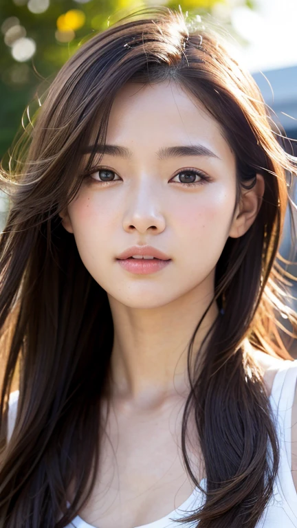 With the alleys of Kyoto in the background、18-year-old girl、independent、Look forward、Light eye makeup、Brown Hair Color、flat 、Hair blowing in the wind、Quality of actress、Shiny, Ultra-realistic faces、smileの表情、Watery eyes、look up、Soothing lighting effects、 Ultra-Realistic Capture、Very detailed、High resolution 16k human skin closeup。Skin texture must be natural、Must be so detailed that pores are visible、skin is healthy、Must be of uniform tone、Use natural light and color、High quality photos taken by modeling agencies'Exclusive photographer、smile