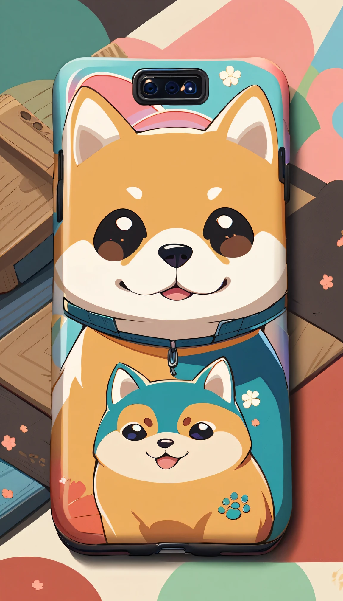 A cute mobile phone case with a Shiba Inu design, made of durable materials (rubber, silicone), providing (best quality, highres) protection. The case features a (realistic) depiction of a Shiba Inu dog, capturing its (adorable expression:1.1) with (detailed, expressive eyes:1.1) and (cute little nose and mouth:1.1). The design also includes (fine etched fur details) that bring out the texture of the dog's coat.

The color palette of the design consists of (vibrant, earthy tones) to create a lively and natural feel. The case is designed to be (lightweight and slim) for easy handling and pocket storage.

To enhance the overall quality and detail of the image, the case is made using (ultra-detailed, high-resolution printing techniques). The colors are (visually striking, vivid) and the image features (sharp focus) to make the Shiba Inu design stand out. The art style of the case leans towards (cartoonish, illustrative) with a touch of (Japanese-inspired) aesthetics.

The lighting in the image is (bright and well-balanced), emphasizing the vibrant colors of the Shiba Inu design. It highlights the adorable features of the dog's face and gives the case a (warm and inviting) feel.

Additional details in the design could include a small (Shiba Inu paw print) somewhere on the case, adding a playful touch. The background of the design could feature (subtle sakura blossoms) to enhance the Japanese theme.

Overall, this phone case with a Shiba Inu design combines (cute, detailed, and vibrant) elements to create a visually appealing accessory for dog lovers.