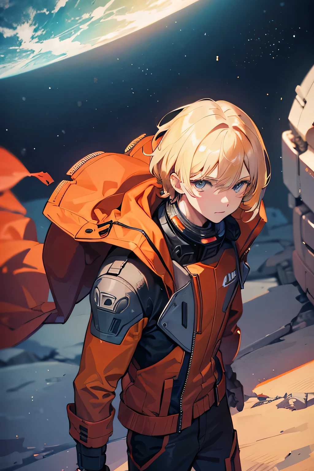 Man, with jacket suit, blonde hair, in mars planet