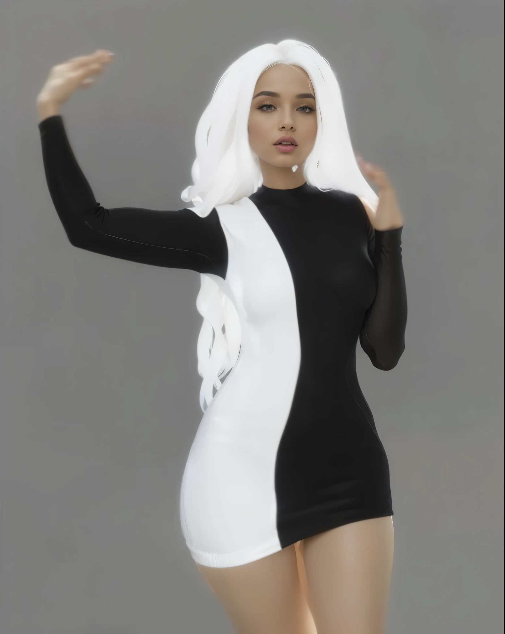  ((((Silky white hair)))), (Sasha Calle, Yara Shahidi, Becky G, KIKI Layne, Kylie Jenner, maitreyi ramakrishnan, Dove Cameron, 18 years), , Vibrant, vivid, HDR, 8k, ((detailed: 1.4)), ((hyper realistic)), Extremely Realistic, Realism, Portrait, Raw photo, Photography, Photorealism, Photoshoot,
