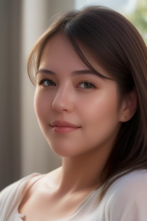 dressed, (photo realistic:1.4), (hyper realistic:1.4), (realistic:1.3),
(smoother lighting:1.05), (Improve the quality of cinematic lighting:0.9), 32k,
1 girl, 30 year old girl, realistic lighting, Backlight, light shines on your face, ray tracing, (bright light:1.2), (Improvement of quality:1.4),
(Highest quality realistic textured skin:1.4), detailed eyes, detailed face,
(Tired, sleepy and happy), (smile), close up of face, T-shirt,
(Enhance the mood of your body line:1.1), (Enhances the beauty of skin texture:1.1)
