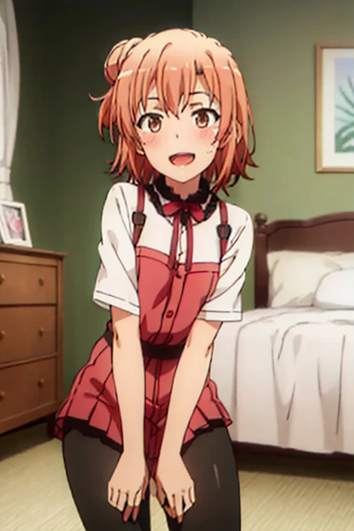 ((highest quality)), ((masterpiece)), (be familiar with), Perfect Face, indoor, Bedroom, Watching the audience,
One woman, Yuigahama Yui,
Open Mouth, Ecstatic expression, blush, smile,
Small breasts, Flat Chest, Young Girl, , , Girl,
Short Hair, Salmon-colored hair, Salmon-colored eyes, Side Pony,
Leg spread,