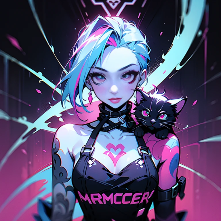 a woman with tattoos and a cat on her shoulder, rich moody colors, soft neon, anime trending artwork, stylized portrait h 640, ๐ ๐ ๐ ๐, beautiful necromancer, ๐ ๐ง ๐ ๐ง, technicolour 1, ๐ ๐ช ๐ง, by William Conor, live colors