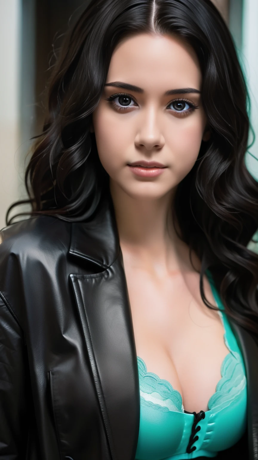 beautiful girl with realistic black eyes, pale skin, mid-length black hair, perfect face, perfect eyes, wearing coat, highly detailed, comprehensive cinematic, digital painting, 8k, cinematic lighting, best quality, highres, detailed work, post-processing, perfect result, hyper realistic