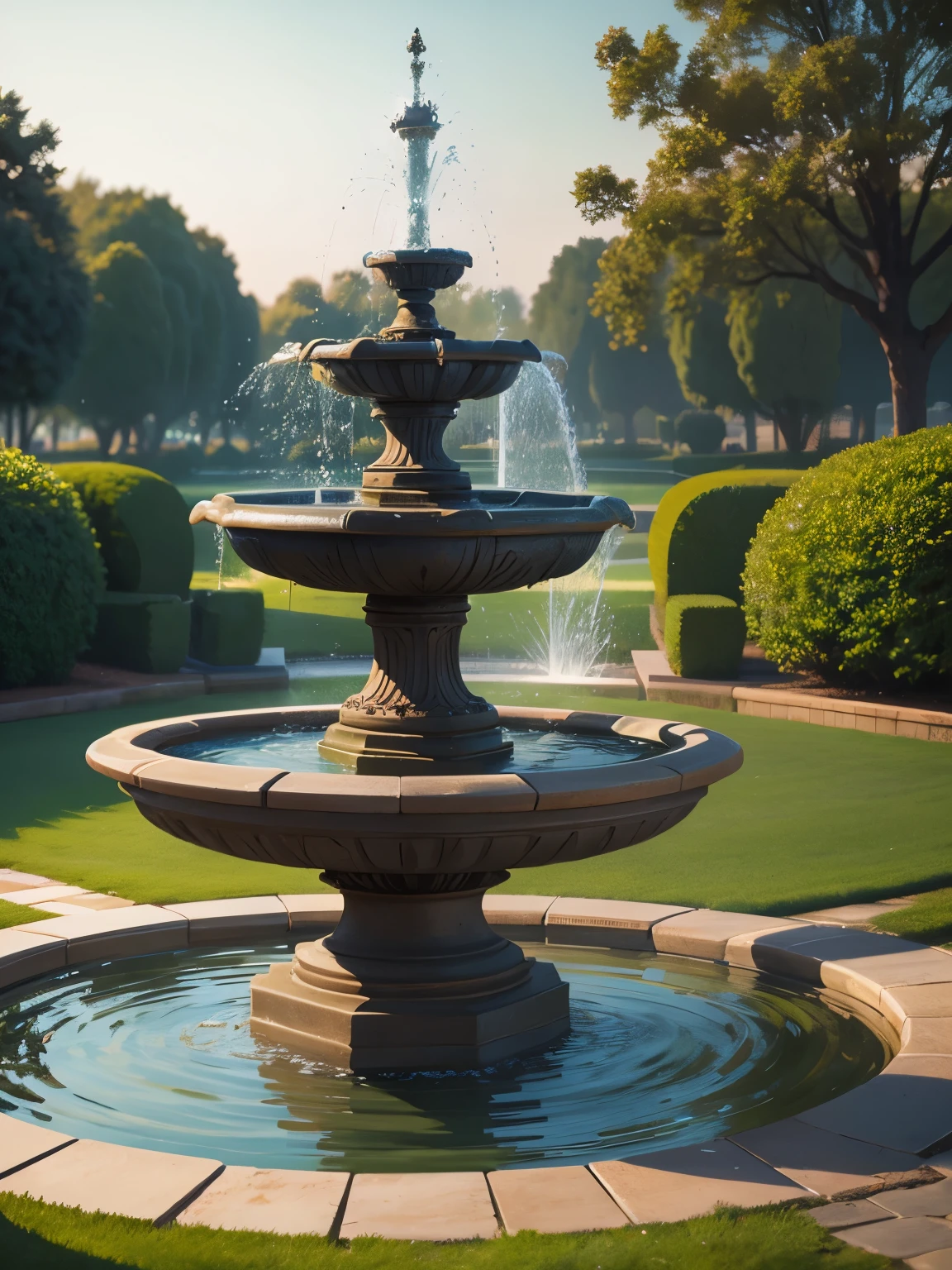 fountain, garden, ultra detailed, high quality, 8k resolution