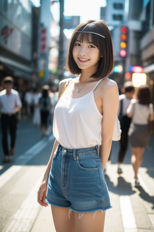 highest quality、masterpiece、超High resolution、Depth of written boundary、(Photorealistic:1.4)、(Award-winning photo、信じられないほどのmasterpiece:1.3) 、Raw photo、Golden Ratio、Highly detailed CG Unity 8k wallpaper、Detailed and complex、original、High resolution、Raw photo、(Perfect figure)、Detailed and complex、Digital SLR、Soft Lighting、(Blur background people:1.1)、Sigma 85mm f/1.4、50mm Lenac Lighting、Hmph、Ultra-realistic、Color Grade、Dynamic Pose、Portrait Break、 solo、short hair:1.4、With a girl、Super Beauty、(Like the whole body:1.2)、Japanese Bodybian、solo)、Thigh Gap、Laughter:1.4、University、cute女子高生、shortcut、detailed and realistic、Skin Texture、(リアルな人間のSkin Texture)、Front View Viewer、Natural soft light、Daytime、in Street、Deep Shadow、cute、21 year old break、 Street、Store status、Akihabara、Shinjuku、There are no people、(Akihabara:1.2)