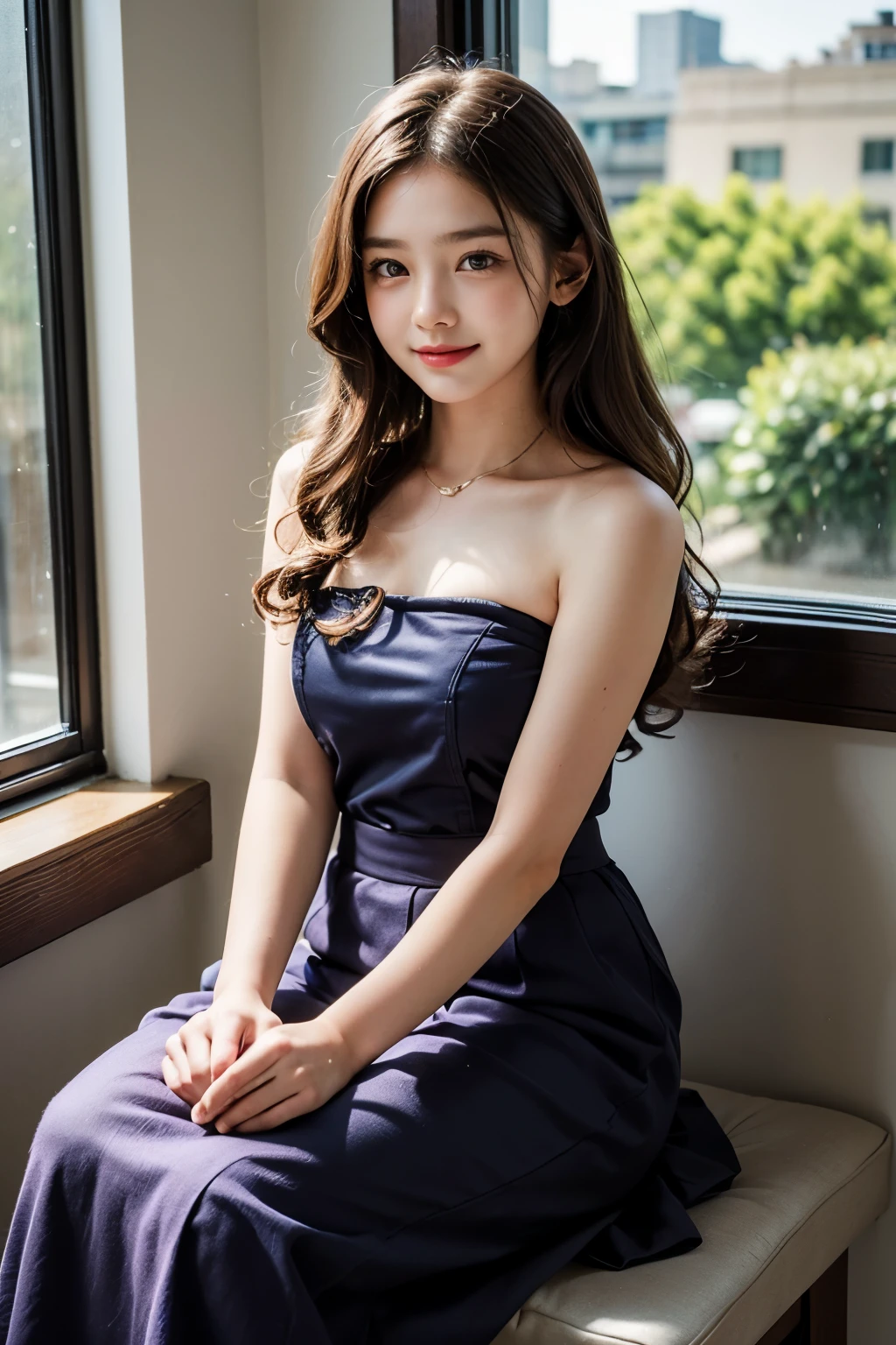 Shiny One-Shoulder Party Dress, Dress, best quality, masterpiece, illustration, realistic, photo-realistic, amazing, finely detail, incredibly absurdres, huge filesize, ultra-detailed, highres, extremely detailed CG unity 8k wallpaper, nsfw, A young female K-pop idol, wearing a one-shoulder dress, is sitting in a booth at a high-end restaurant. She is being photographed close-up, in high resolution, under bright indoor lighting. She looks elegant and sophisticated, with professional makeup and a stylish hairstyle.