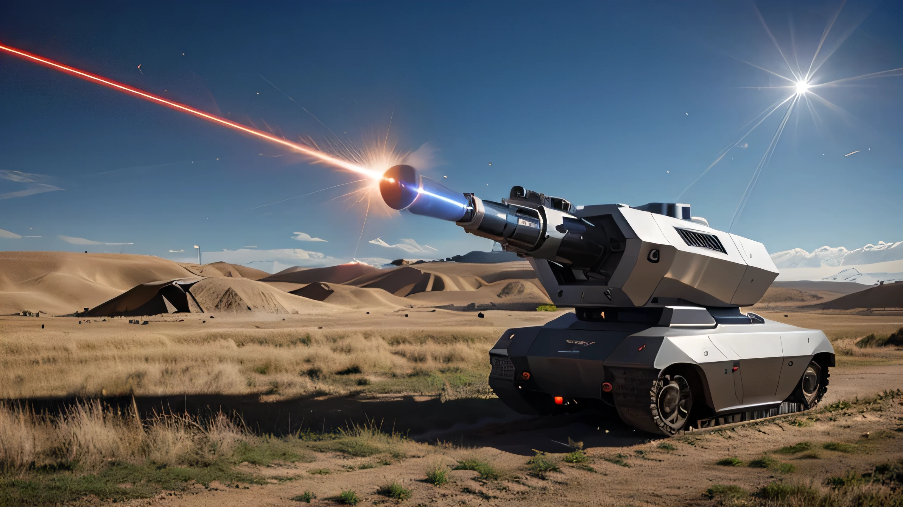 futuristic laser cannon in land shooting to sky