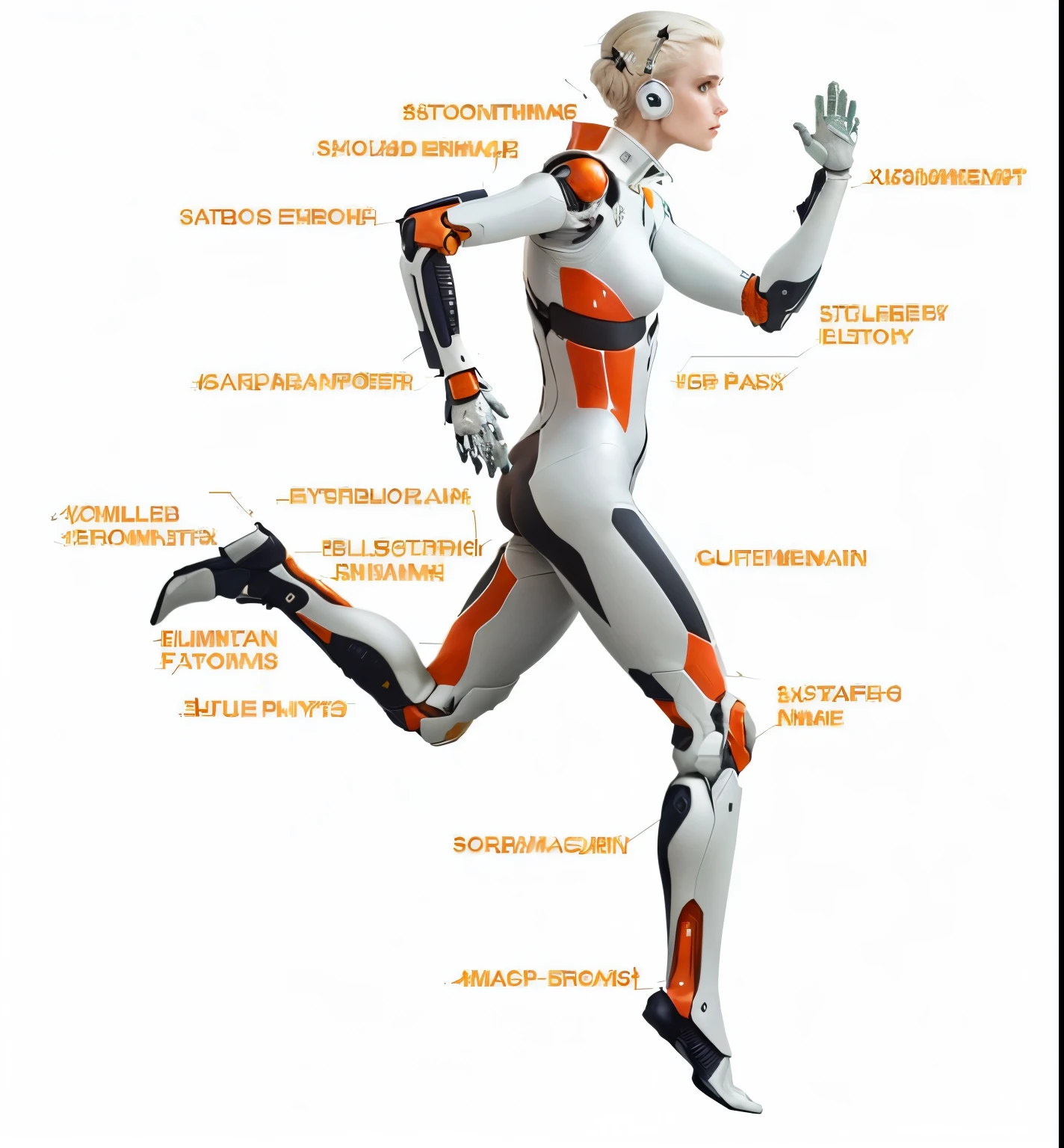 Close-up of a person wearing a jumpsuit,Different parts are marked on it, Motion Capture System, biology, step, cyborg biology, Part of the body, Exoskeleton, cybernetic body parts, an Exoskeleton, whole body, Anatomical features, Exoskeleton, Complete body, using a Exoskeleton