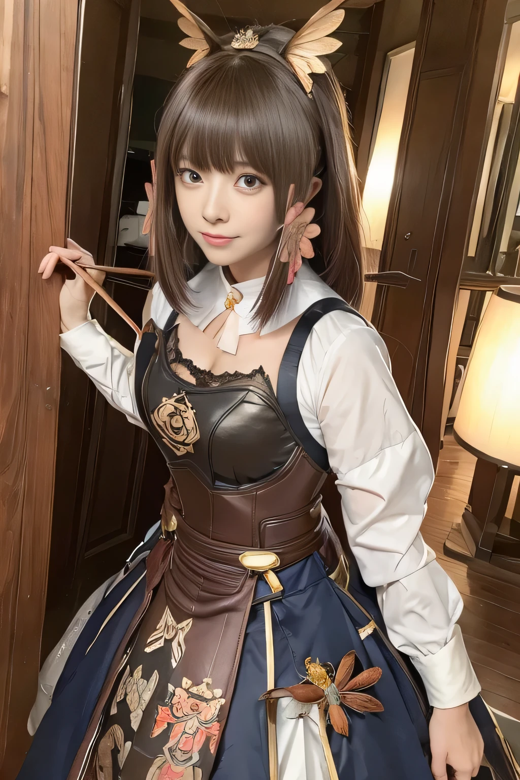 (high resolution,masterpiece,best quality,extremely detailed CG, anime, official art:1.4), realistic, photo, amazing fine details, all intricate, gloss and shiny,awesome many layers, 8k wall paper, 3d, sketch, kawaii, illustration,( solo:1.4), perfect female proportion,villainess, (fusion of dark brown cockroach and lady:1.4), (brown cockroach form lady:1.2), (brown cockroach lady:1.2), (fusion:1.2), (solo:1.4), (evil smile:1.2), muscular, abs, (cockroach brown exoskeleton bio insect suit:1.4), (cockroach brown exoskeleton bio insect armor:1.2), (brown transparency cockroach wing:1.4), (brown cockroach antennae:1.3),
