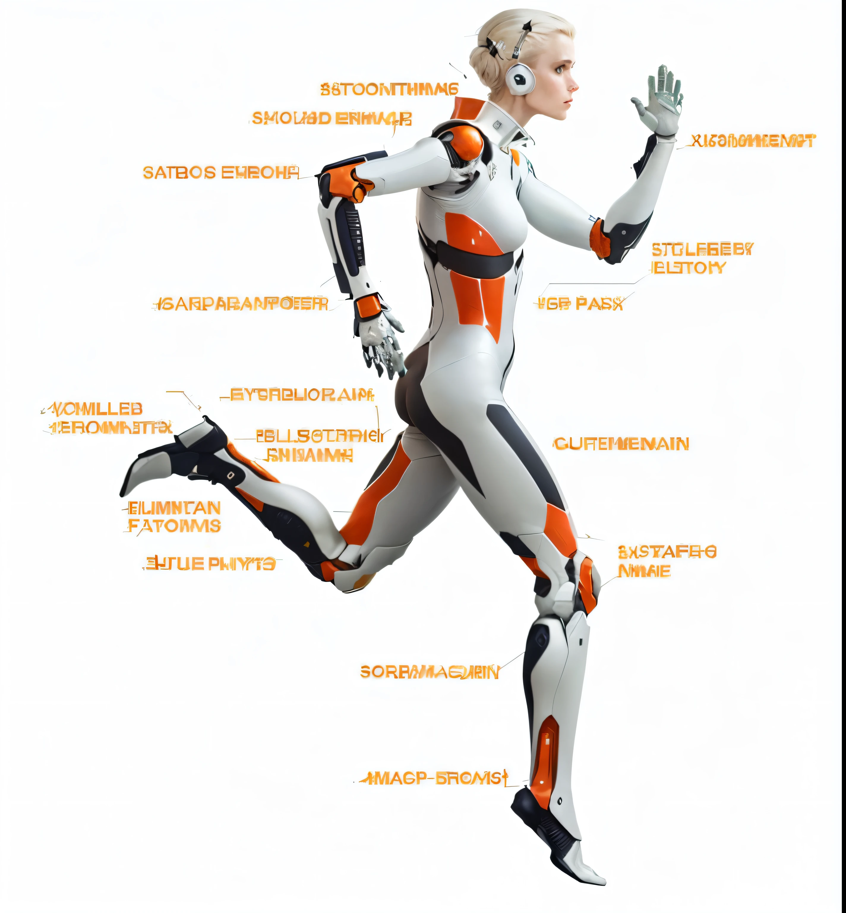 Close-up of a person wearing a jumpsuit，Different parts are marked on it, Motion Capture System, biology, step, cyborg biology, Part of the body, Exoskeleton, cybernetic body parts, an Exoskeleton, whole body, Anatomical features, Exoskeleton, Complete body, using a Exoskeleton