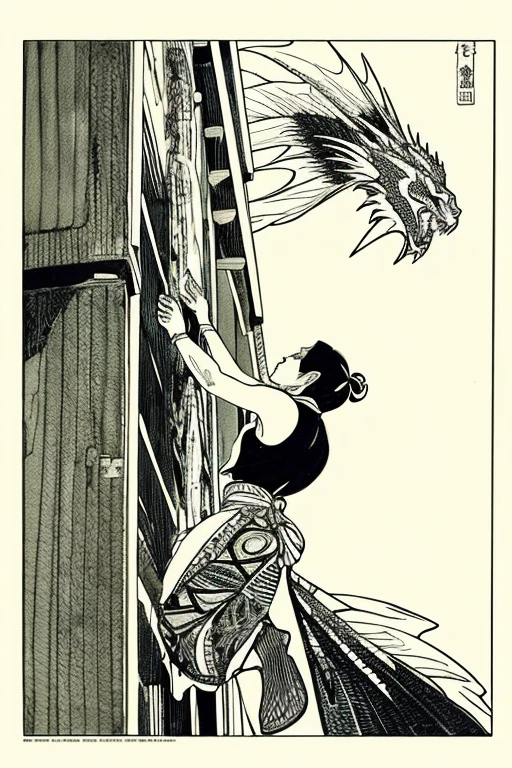 Adult coloring bookonochrome drawing,Black and White、Ise Katagami、Japanese painting、Ink painting、Japanese traditional patterns、Climbing Dragon、