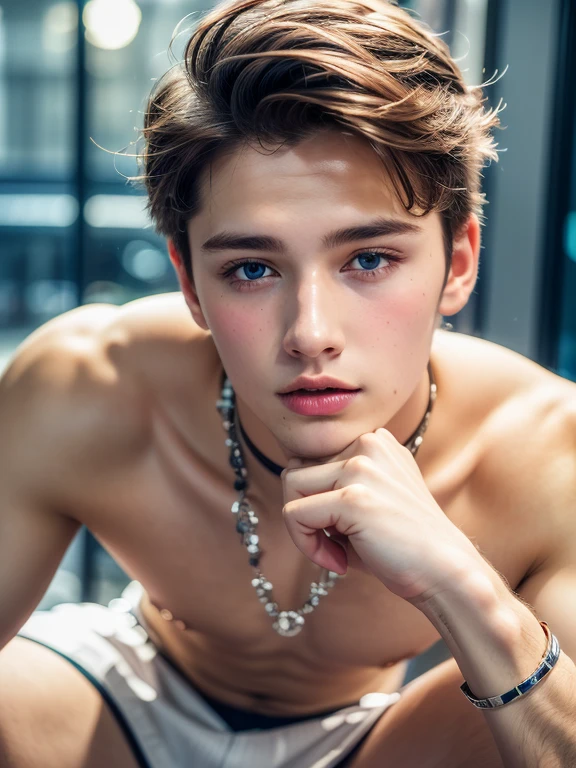 (Masterpiece: 1.3), (Best Quality: 1.2), 8K, hypersexual hyperdetailed gay erotic photograph, (Very Detail: 1.3), Best, (1 Boy: 1.2), not muscular, 18 year old shirtless twink boy model, nude, Masterpiece, Best Quality, Raw Photography, Photorealistic skinny angel with black wings, ((shirtless)), very short undercut hairstyle, (best quality: 1.5), (Masterpiece: 1.5), (very high detailed: 1.4), (beautiful boy: 1.5), 1boy, very beautiful white boy, ((19 years old)), ((full-length)), light blonde hair, big blue eyes, seductive eyes, bright, red blush, (shy face: 1.4), shell necklace, white shirt, (short skirt: 1.5), ((smooth face)),