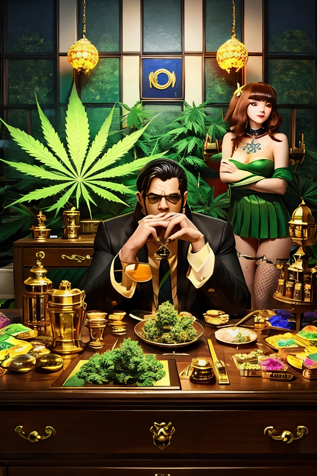 A large amount of cannabis gang boss and a large amount of treasure.