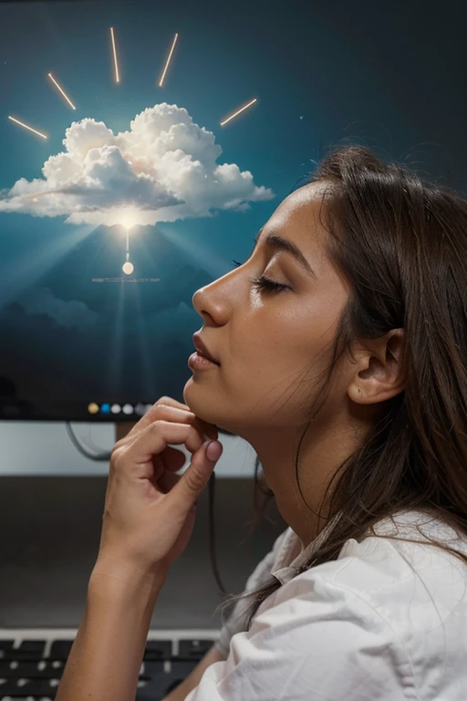hon hombre teniendo una nube de pensamiento de datos