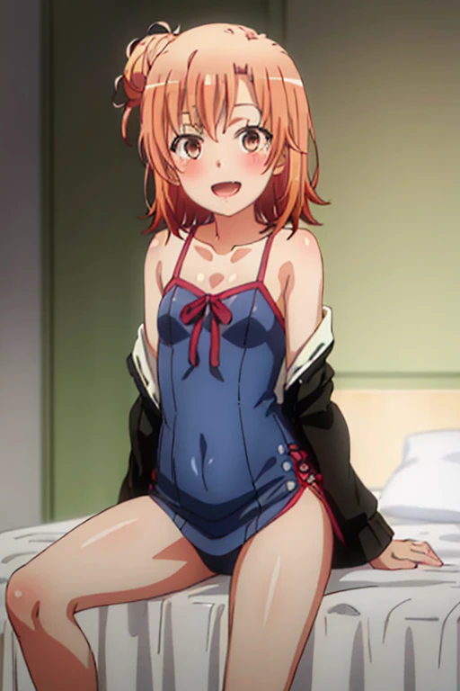 ((highest quality)), ((masterpiece)), (be familiar with), Perfect Face, indoor, Bedroom, Watching the audience,
One woman, Yuigahama Yui,
Open Mouth, Ecstatic expression, blush, smile,
Small breasts, Flat Chest, Young Girl, , , Girl,
Short Hair, Salmon-colored hair, Salmon-colored eyes, Side Pony,
Leg spread,