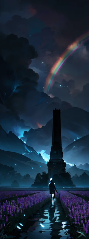 vast landscape photos , Couple standing in flower field looking up,rain,Raiin, Distant Mountains, Rainwater Art, (Warm light source:1.2), (firefly:1.2), lamp, lots of blue and white, Intricate details, Volumetric Lighting, RealismBREAK
(masterpiece:1.2), (best quality), 4K, Super detailed, (Dynamic Synthesis:1.4), Very detailed, Colorful Detailed,( Rainbow Colors:1.2), (Luminous lighting, Mood lighting), dream, magic, (Solitary:1.2)