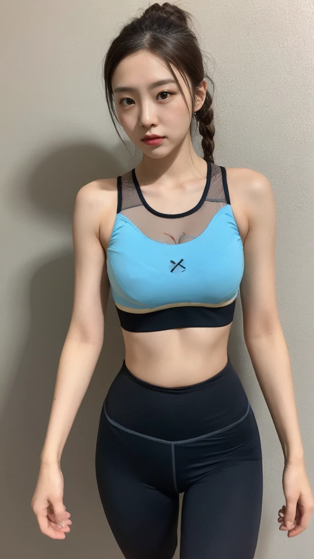 Sports Bra、Sports tights、See-through、It&#39;s digging in、Turn around、Turn your back、Buckshot、I&#39;m not wearing anything underneath、Full Body Shot、20th Ayaka、NiziU AYAKA、 ４Ｋ、１People Women、slender、 Loose, wavy styling 、Fascinating and attractive、Including the texture of the face and skin.，Detailed eyes