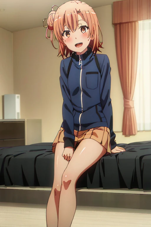 ((highest quality)), ((masterpiece)), (be familiar with), Perfect Face, indoor, Bedroom, Watching the audience,
One woman, Yuigahama Yui,
Open Mouth, Ecstatic expression, blush, smile,
Small breasts, Flat Chest, Young Girl, , , Girl,
Short Hair, Salmon-colored hair, Salmon-colored eyes, Side Pony,
Leg spread,