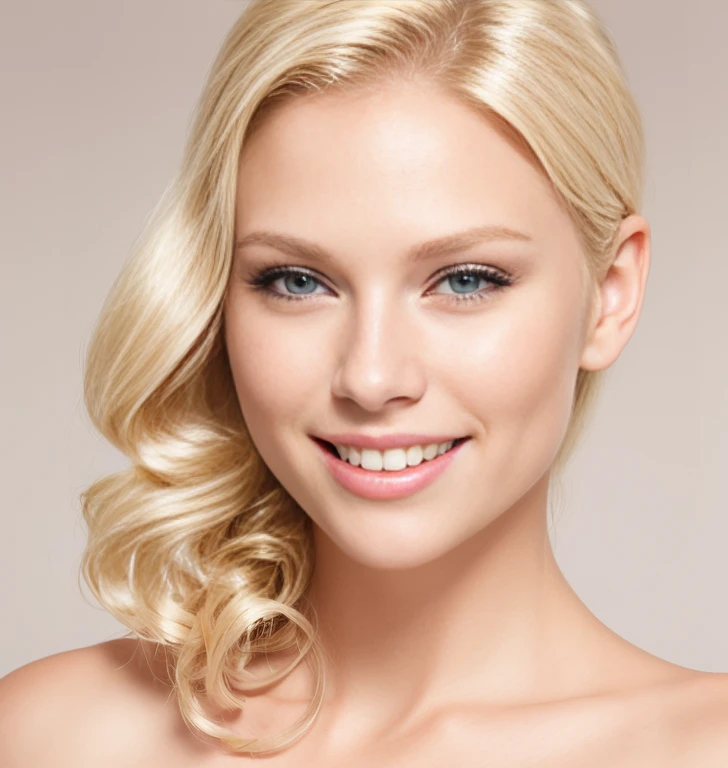 blond woman with a smile on her face and a white dress, blonde and attractive features, beautiful blonde girl, beautiful blonde woman, smiling fashion model face, blonde woman, blonde beautiful young woman, beautiful face and flawless skin, young blonde woman, beautiful young woman, a girl with blonde hair, a gorgeous blonde, beautiful and smiling, perfect face model, beautiful smiling face