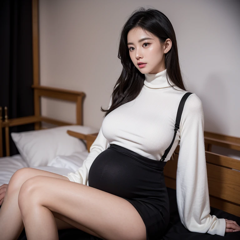 (Very detailed,night， In a dimly lit room， A girl，Married，Married woman，Chapter 30 Eternal Light，Mother，Still attractive，Black发，a little fat, full, Large sagging breasts, Huge big , pregnant, huge pregnant, big pregnant, 9 months, pregnant, 怀着双胞胎的pregnant，Delicate face, Sexy, Wear a turtleneck dress, Bodycon Dress, suspender skirt,Hip skirt，Black色Hip skirt，Black，Garter，Set，Setcoat，coat， HD, full body shot, Work，Water breaks，expiry date，Realistic perfect body, Very realistic)