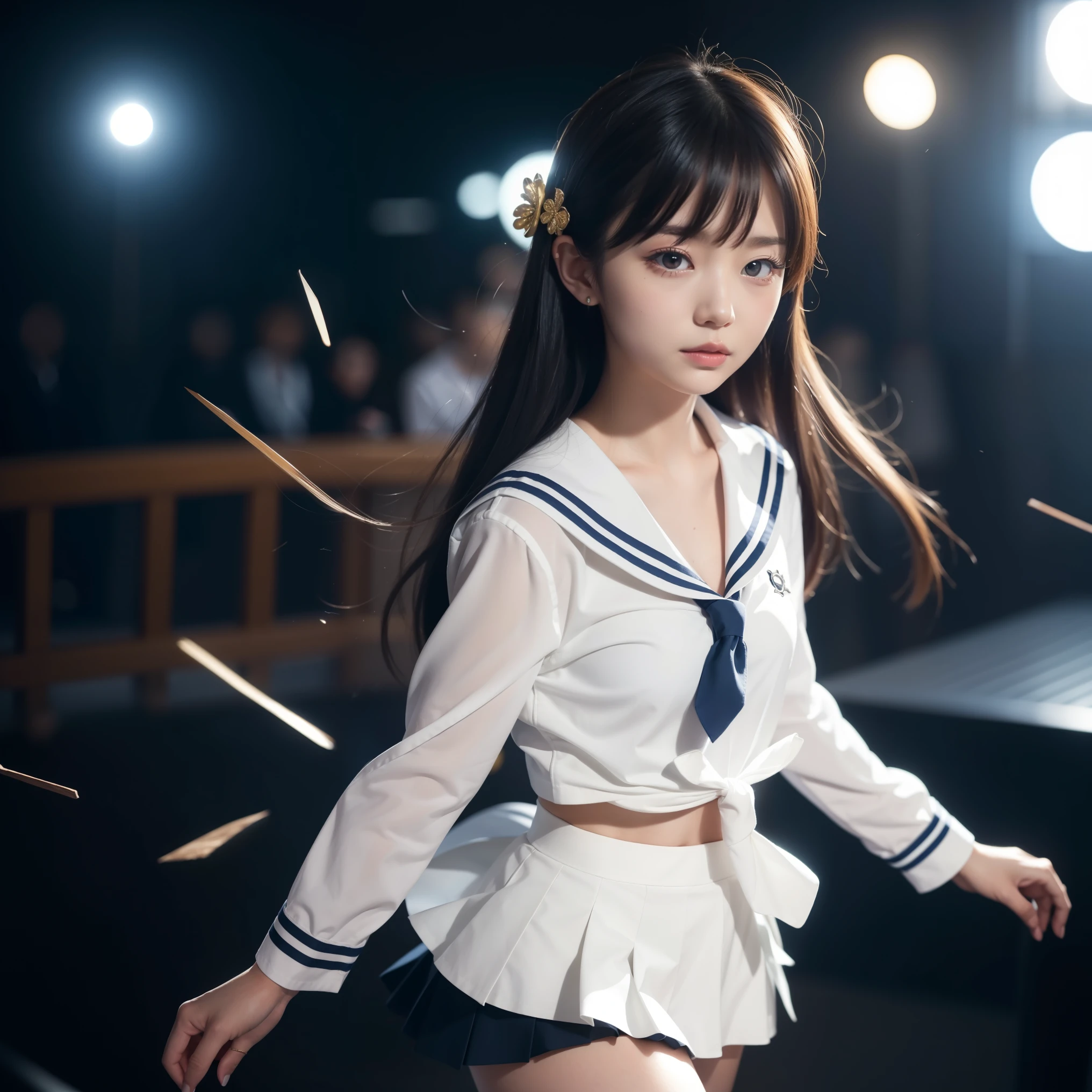 sailor suit、embarrassing、one beautiful woman、detailed face、fine hands、thin legs、(debris flies, highest quality:1.2), 8k, official art, chest、cute、I can see your pants、pull the skirt、 planet, trending on cgstation, 太陽系外planet, official art, mar planet, Sakimi-chan, Five Fingers Photos'Main body, Full body Esbian、sailor suitの美しさ、cool look、 (masterpiece) (highest quality) (get used to it) (8k) (movie lighting) (sharp focus) (complicated)black hair、、小さいchest、laughter、incredibly stupid, (beautiful girl, cute face, turn back, gold ornaments in hair、naked、chestのクローズアップ, gardenia, Viola family, space , looking at the viewer, film grain, chromatic aberration, オッパイsharp focus, face light, dynamic lighting, cinematic lighting, get used to itな目と顔, (cute tie、1 part:1.2)