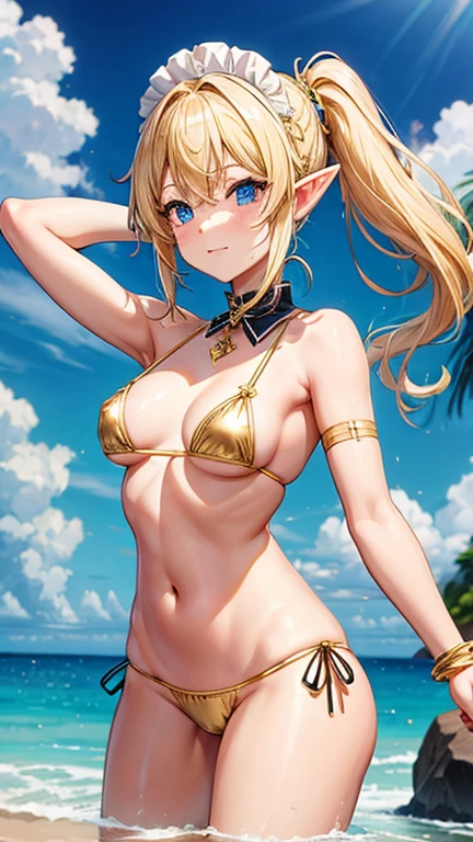 Maid、Blonde Elf、ponytail、Gold Micro Bikini