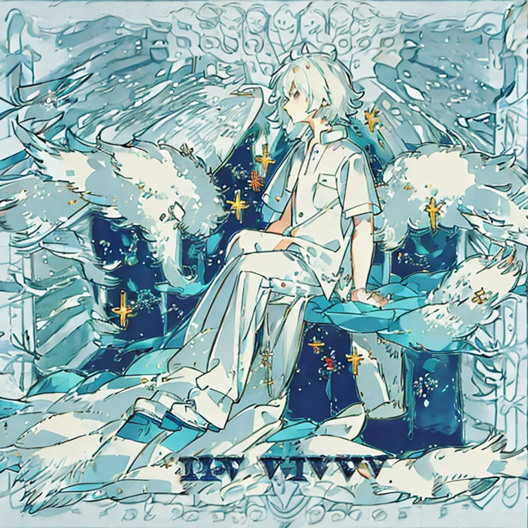 Calm boy with fluffy white hair
