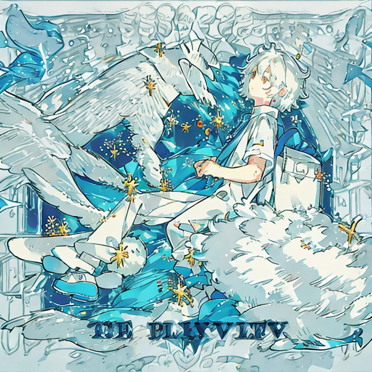 Calm boy with fluffy white hair