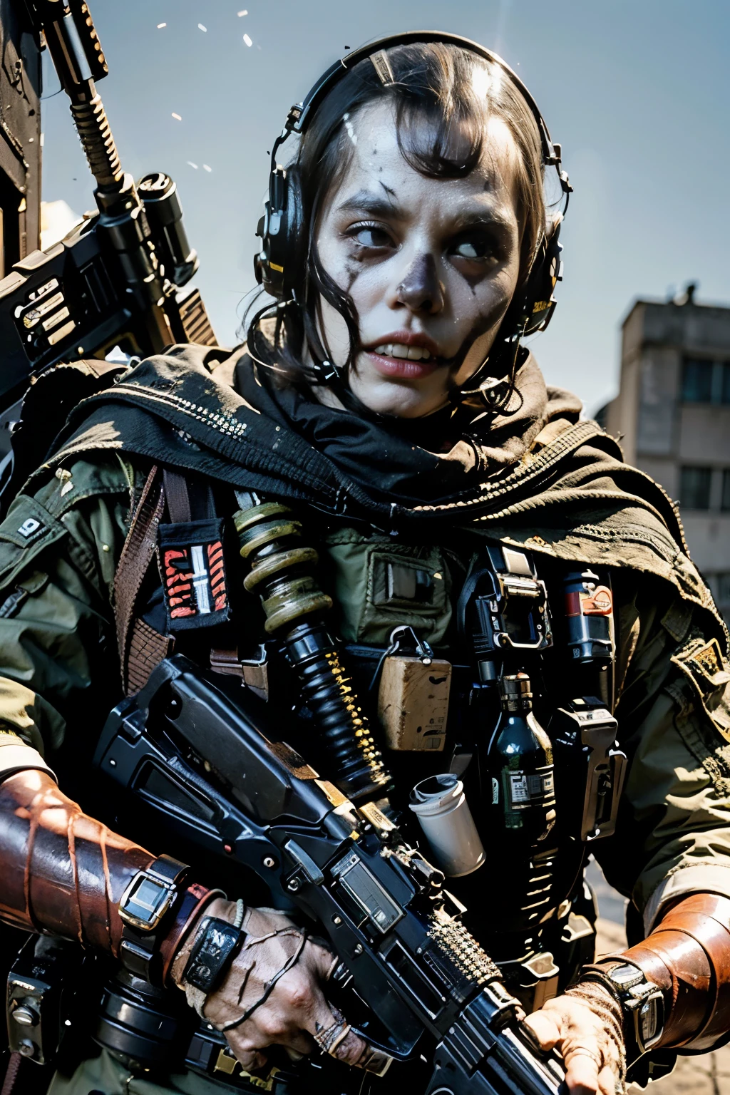 (masterpiece, best quality:1.2), (8k uhd, 16k, 32k, ultra high res), (photorealistic:1.37), (RAW photo), ultimate-realistic, ultimate-realistic details, ultimate-realistic texture, ultimate-intricate details, ultimate-realistic lighting, ultimate-realistic shadow, japanese girl, ultimate-cute face, ultimate-RAW skin, ultimate-realistic eyes, Japanese woman in insect powered suit, cannon mounted on shoulder, very cute face, mechanical, extremely intricate details, full body shot, ultimate photorealistic, big city locked down