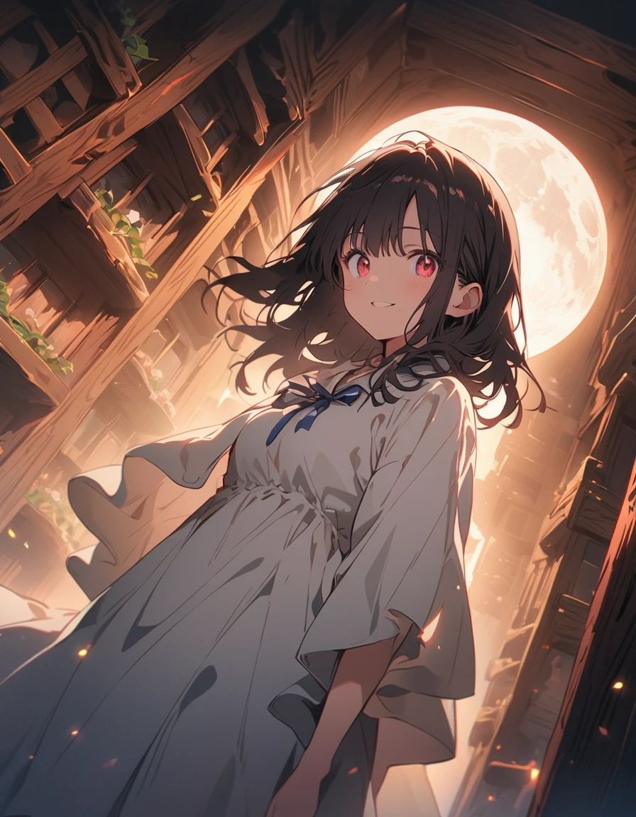 (masterpiece),(highest quality), figure, (Fantasy:1.4), Brown long hair, Long eyelashes, Round eyes, A light smile, Surrealism, Cast a Shadow, Anaglyph, Stereogram, Atmospheric perspective, 8k, Super Detail, Accurate, highest quality, 超High resolution, Textured skin, Long dress, moon, Flowers , paper_cut、(highest quality、masterpiece、High resolution、detailed)、animeスタイル、Flat Style、(Shining Eyes、detailed美しい顔), BREAK,1 girl、extremely detailed(The Shining), Best lighting, Best Shadow、floating, (High saturation),Dynamic Angle、anime