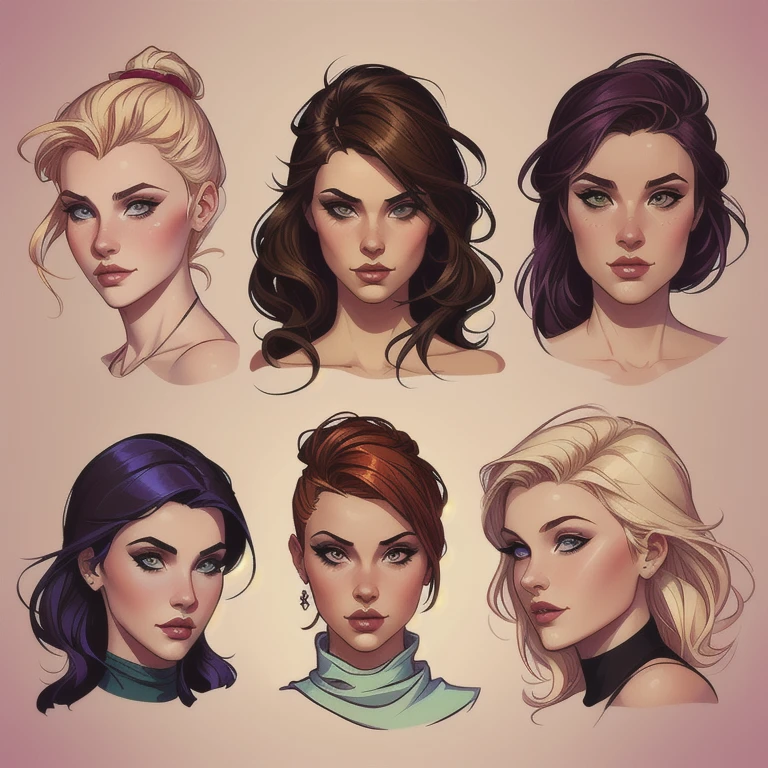 a close up Cartoon style GTA style digital illustration of a lot of different women with different hairstyles, arte do personagem Charlie Bowater, character headshot concept art, Estilo de arte de Charlie Bowater, arte de retrato de personagem, Arte impressionante de personagens, game characters head designs, pintura de desenhos de personagens, design de personagens de alta qualidade, penteados femininos, character illustrations, neoartcore e charlie bowater, charlie bowater stylestyle Cartoon style digital illustration GTA style