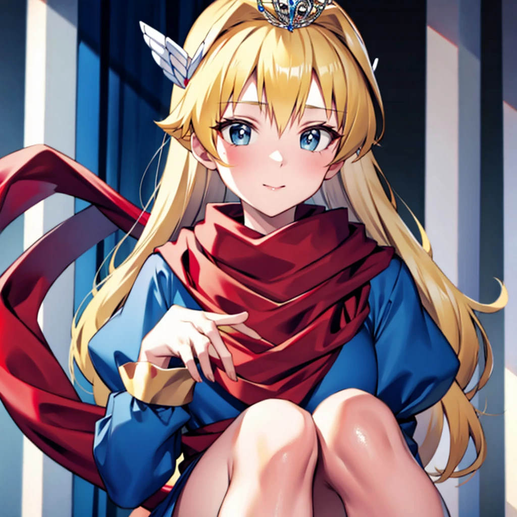 ((best quality)), ((masterpiece)), (detailed), perfect face((Magical Princess、Blonde、Blue clothes、Red scarf))、