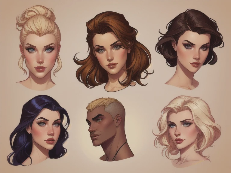 a close up Cartoon style GTA style digital illustration of a lot of different women with different hairstyles, arte do personagem Charlie Bowater, character headshot concept art, Estilo de arte de Charlie Bowater, arte de retrato de personagem, Arte impressionante de personagens, game characters head designs, pintura de desenhos de personagens, design de personagens de alta qualidade, penteados femininos, character illustrations, neoartcore e charlie bowater, charlie bowater stylestyle Cartoon style digital illustration GTA style