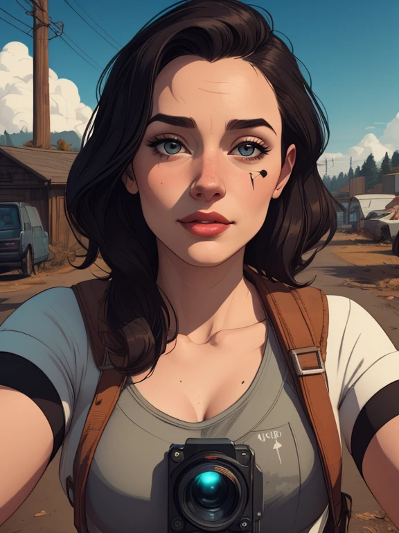 VeronicaCipher portrait mode Cartoon style digital illustration GTA style ((tronco selfie, feliz)), obra de arte, melhor qualidade, ultra-detalhado, Sozinho, ao ar livre, (noite), montanhas, natureza, (estrelas, lua) Alegre, feliz, mochila, saco de dormir, camping stove, garrafa de agua, botas de montanha, luvas, sweater, tem, lanterna, floresta, pedras, rio, madeira, smoke, Sombras, contraste, clear sky, analog style (olhe para o visualizador:1.2) (textura da pele) (film grain:1.3), (tom quente, tom quente) :1.2), fechar-se, Cinematic Light, side lighting, ultra high resolution, melhor sombra, CRU, tronco, , wearing kodak vision 3 pullover,style Cartoon style digital illustration GTA style portrait mode Character woman atompunk style Fallout 4 black hair actress Ella Purnell with battle marks Cartoon image of a woman .Ilustracaoo estilo desenho animado, estilo de arte dos desenhos animados, estilo de arte dos desenhos animados, digital illustration style, estilo atompunk design de personagens altamente detalhado, arte digital detalhada coragem,actress Ella Purnell Forest fan art, Design de cabelos pretos personagens de retrato, beautiful digital illustration, retrato de alta qualidade, Arte em quadrinhos, mulher jovem cabelo com transas lindas . Eyelined eyes Medium large bust and wonderful sexy clothes. image expression of sexual desire from waist to head illustration atompunk style Fallout 4 The perspective is from below, enfatizando a majestade e o poder da Gigante."atriz Ella Purnell cabelos pretos uma mulher de