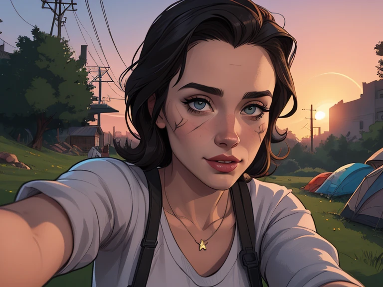 Personagem mulher estilo atompunk Fallout 4 cabelos pretos atriz Ella Purnell com marcas de guerras Imagem de desenho animado de uma mulher .Ilustracaoo estilo desenho animado, estilo de arte dos desenhos animados, estilo de arte dos desenhos animados, digital illustration style, estilo atompunk design de personagens altamente detalhado, arte digital detalhada coragem,actress Ella Purnell with black hair slim body Forest fan art, Design de cabelos pretos personagens de retrato, beautiful digital illustration, retrato de alta qualidade, Arte em quadrinhos, s . Eyelined eyes, medium bust and wonderful sexy clothes. image expression of sexual desire from waist to head illustration atompunk style Fallout 4 The perspective is from below, enfatizando a majestade e o poder da Gigante."actress Ella Purnell black hairstyle Cartoon style digital illustration GTA style