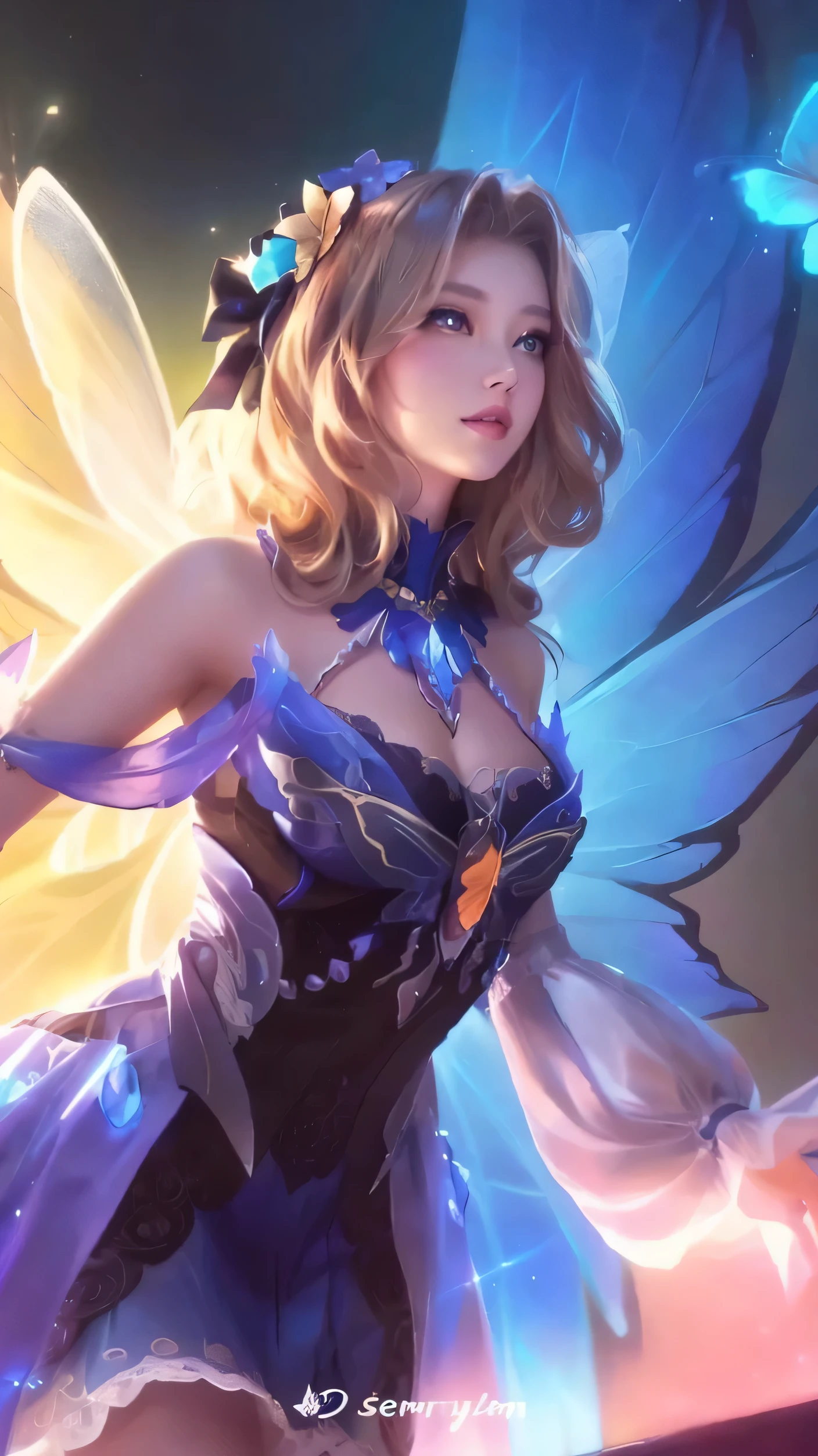 a woman in a dress with wings and a butterfly on her shoulder, extremely detailed artgerm, style of artgerm, artgerm detailed, ! dream artgerm, style artgerm, in style of artgerm, lux from league of legends, artgerm style, artgerm. high detail, fantasy art style