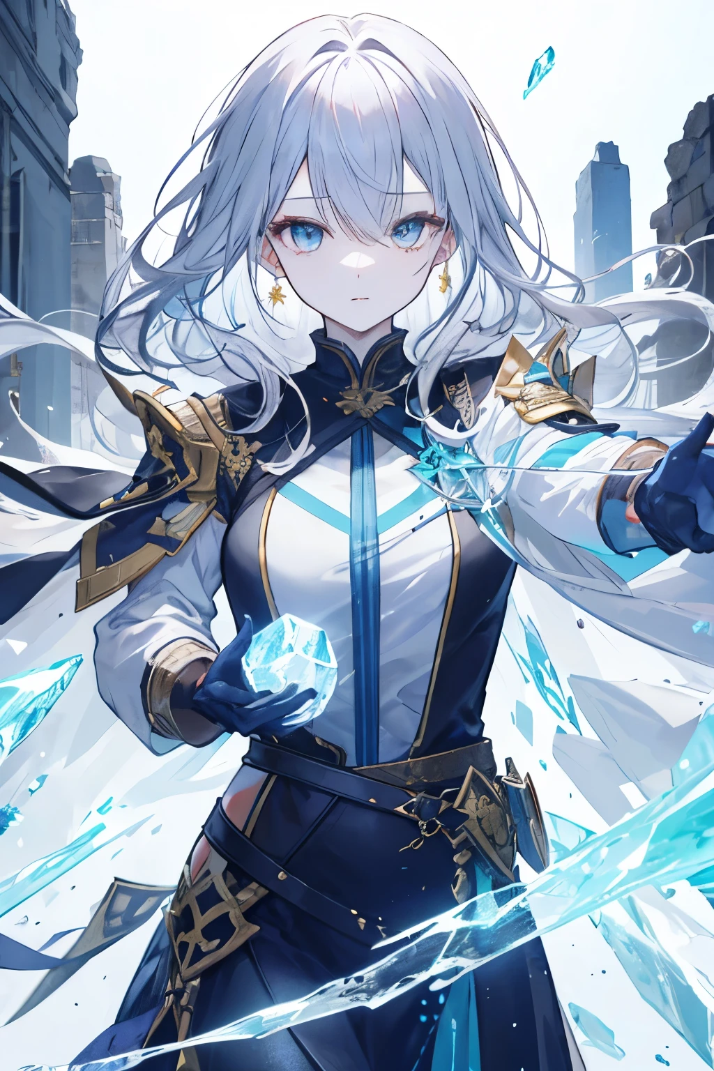 Female personality: A mature and cute appearance:
Put your hair to one side so one eye is visible、The other eye is hidden by hair。
The hair is medium length、Lightly wavy。
Has pale blue eyes、Have clear skin。
ice powers: Has the ability to control ice、Freeze enemies or、Can create ice barriers。
Seeker of Knowledge: As a scholar、Value knowledge、He is passionate about discovering ancient ruins and uncovering mysteries during his adventures.。
