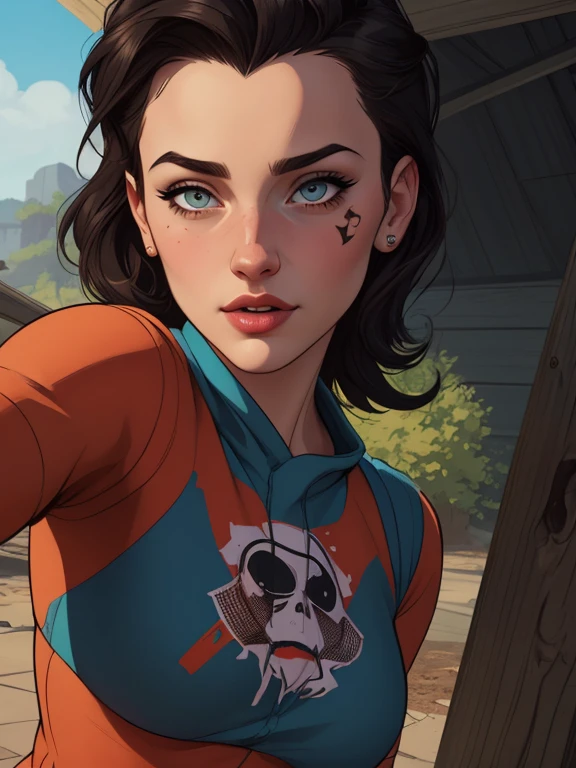 VeronicaCipher portrait mode Cartoon style digital illustration GTA style ((tronco selfie, feliz)), obra de arte, melhor qualidade, ultra-detalhado, Sozinho, a close-up, Cartoon style, GTA-style digital illustration of a bunch of different women with different hairstyles, arte do personagem Charlie Bowater, character headshot concept art, Estilo de arte de Charlie Bowater, arte de retrato de personagem, Arte impressionante de personagens, game characters head designs, pintura de desenhos de personagens, design de personagens de alta qualidade, penteados femininos, character illustrations, neoartcore e charlie bowater, estilo de charlie bowaterestmontanha, luvas, sweater, tem, lanterna, floresta, pedras, rio, madeira, smoke, Sombras, contraste, clear sky, analog style (olhe para o visualizador:1.2) (textura da pele) (film grain:1.3), (tom quente, tom quente) :1.2), fechar-se, Cinematic Light, side lighting, ultra high resolution, melhor sombra, CRU, tronco, , wearing kodak vision 3 pullover,style Cartoon style digital illustration GTA style portrait mode Character woman atompunk style Fallout 4 black hair actress Ella Purnell with battle marks Cartoon image of a woman .Ilustracaoo estilo desenho animado, estilo de arte dos desenhos animados, estilo de arte dos desenhos animados, digital illustration style, estilo atompunk design de personagens altamente detalhado, arte digital detalhada coragem,actress Ella Purnell Forest fan art, Design de cabelos pretos personagens de retrato, beautiful digital illustration, retrato de alta qualidade, Arte em quadrinhos, mulher jovem cabelo com transas lindas . Eyelined eyes Medium large bust and wonderful sexy clothes. image expression of sexual desire from waist to head illustration atompunk style Fallout 4 The perspective is from below, enfatizando a majestade e o poder da Gigante."atriz Ella Purnell cabelos pretos uma mulher de