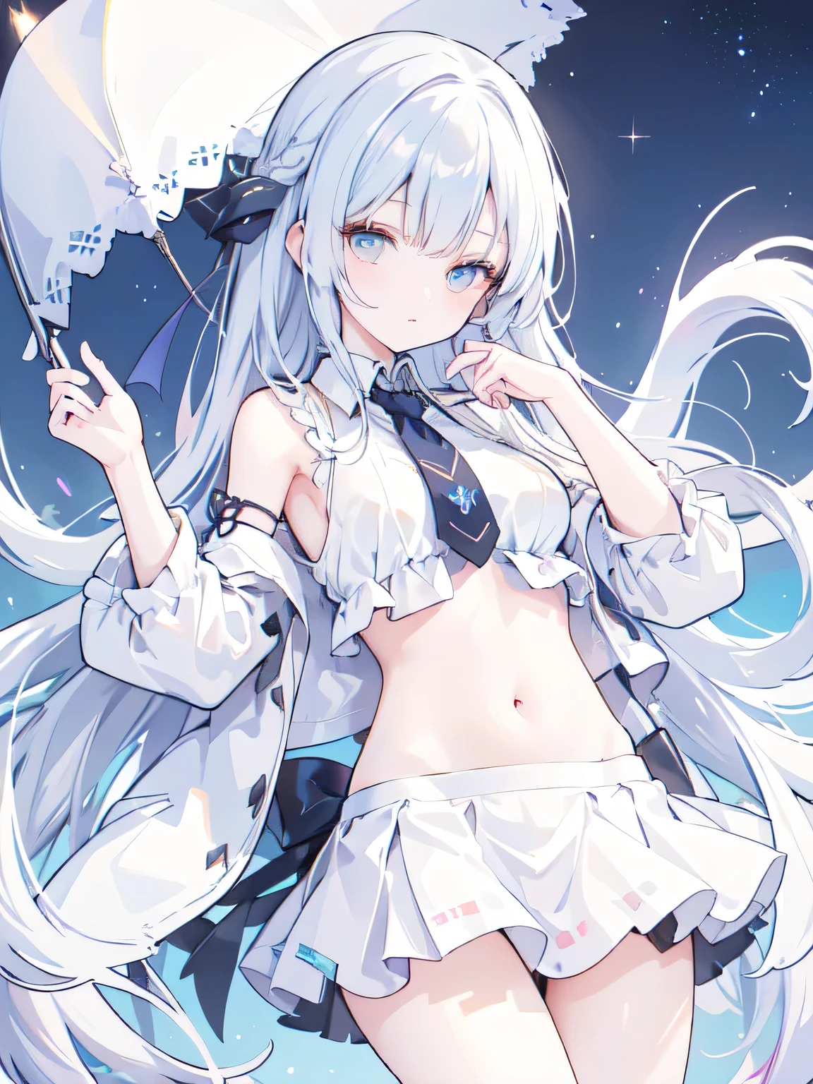 ((best quality)), (Ultra Detailed), ((Extremely detailed)), (fair), ((girl)), ((Ultra HD)), (masterpiece), (high quality), (best quality), (4K), (high quality), (1个girl),Parted bangs, ((Hair intake)), Long hair,(Random Hairstyle), Big Breasts, slim body, (Transparent fabric),Succubus, Normal arm ,miniskirt ,Exposing underwear,Exposing the belly,Belly tattoo,Starry Sky,Put your hands behind your back