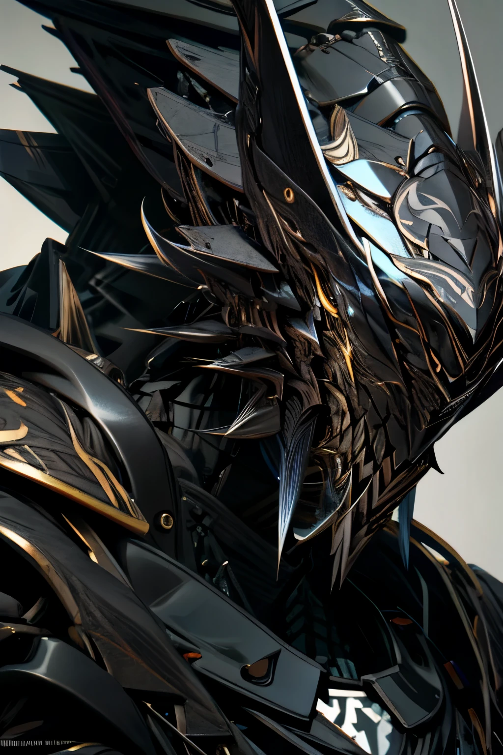 close up of a grey and black warrior